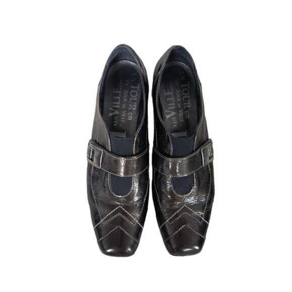 Un Tour En Ville Dark Olive Green Patent Leather Flats Loafers - Picture 8 of 14